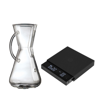Combo Chemex 3 Cups handle + Scale Timemore Basic Pro Black 